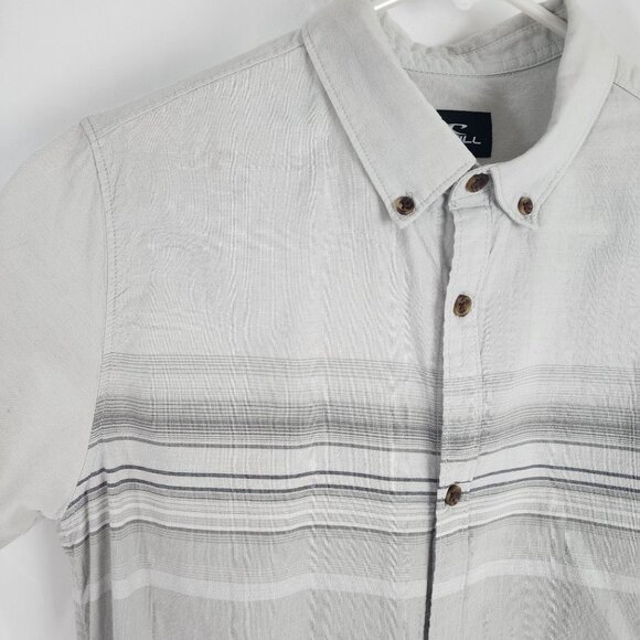 ONeill Mens XL Standard Fit Light Grey Striped Short Sleeve Button-Up Shirt - Picture 3 of 13